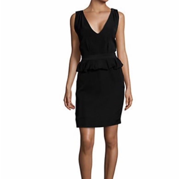 Maje | New Structured Ribe black peplum mini at knee dress Women’s size L 8/10 - Picture 1 of 11